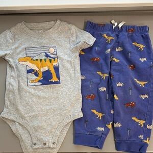 Carter's Heather Gray & Blue Dinosaur Set